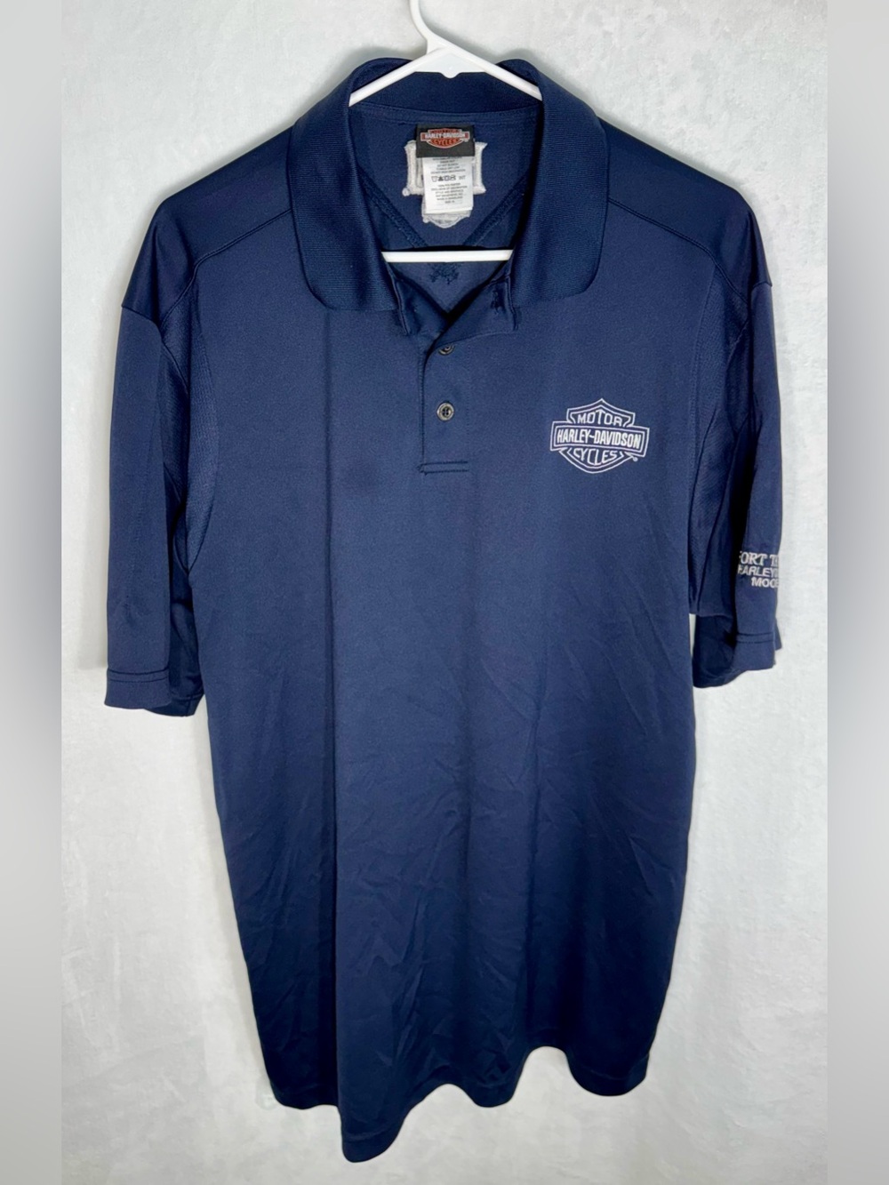Harley-Davidson L Blue Solid Embroidered Logo Short Sleeve Polo Shirt